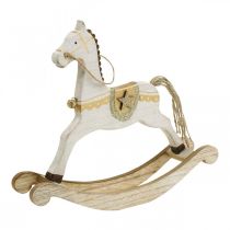 Product Rocking Horse Wood, Christmas Decoration White Golden H24cm