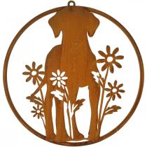 Metal sign patina dog with flowers Ø38cm