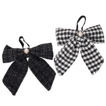 Product Checkered Fabric Bows with Brooch and Loop 24cm, Set of 2