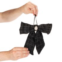 Product Checkered Fabric Bows with Brooch and Loop 24cm, Set of 2