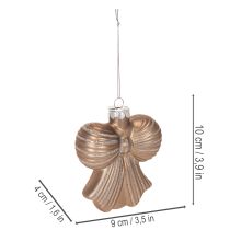 Product Glass Christmas Ornaments Bow Design 10cm Set of 2 in Brown Tones