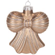 Product Glass Christmas Ornaments Bow Design 10cm Set of 2 in Brown Tones