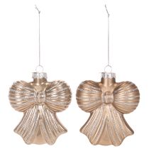 Product Glass Christmas Ornaments Bow Design 10cm Set of 2 in Brown Tones