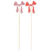 Product Wooden Bow Flower Picks 32cm Set of 12 in Red and Pink