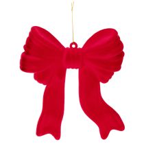 Product Red Flocked Decorative Bow with Hanging String for Indoor Christmas Decor - 22cm