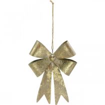 Product Bow to hang, Christmas tree decorations, golden metal decoration, antique look H23cm W16cm