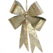 Product Bow to hang, Christmas tree decorations, golden metal decoration, antique look H23cm W16cm