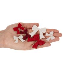 Product Decorative Wooden Christmas Bows 5cm Set in Red, White, and Bordeaux - Pack of 48