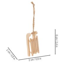 Product Set of 6 Wooden Sled Christmas Tree Decorations, 6cm, Natural