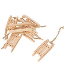Product Set of 6 Wooden Sled Christmas Tree Decorations, 6cm, Natural