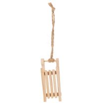 Product Set of 6 Wooden Sled Christmas Tree Decorations, 6cm, Natural