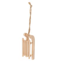 Product Set of 6 Wooden Sled Christmas Tree Decorations, 6cm, Natural