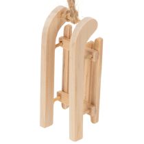 Product Set of 6 Wooden Sled Christmas Tree Decorations, 6cm, Natural