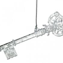 Christmas tree decoration key, Advent, tree pendant with glitter transparent / silver L14.5cm plastic 12pcs