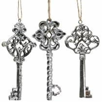 Decorative Key for Hanging Antique Silver 10cm 3 Pcs