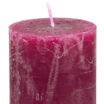 Product Pillar candle set, pink &amp; berry colors, rustic look, 50x100mm, 12 pieces - wedding decoration, table decoration, romantic evenings