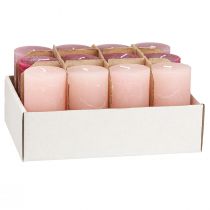 Product Pillar candle set, pink & berry colors, rustic look, 50x100mm, 12 pieces - wedding decoration, table decoration, romantic evenings