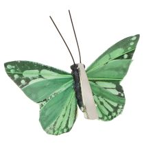 Product Clip-on Butterflies Real Feathers Green Butterflies for décor and crafts 7cm 12 pieces