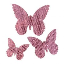 Product Scatter decoration butterfly pink glitter 5/4/3cm 24 pcs