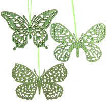 Product Decoration to hang Butterfly Green Glitter8cm 12pcs