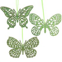 Product Decorative Hanging Butterfly Green Glitter 8cm 12 pcs