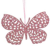 Product Deco hanger butterfly pink glitter 8cm 12pcs
