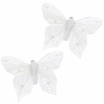 Feather butterfly on clip white 10 cm 12 pcs