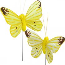 Decorative butterflies, flower plugs, spring butterflies on wire yellow, orange 4×6.5cm 12pcs
