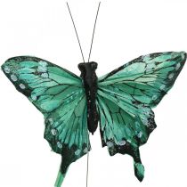 Decorative butterflies, spring decoration, feather butterflies, plant plugs green, brown 9.5×12.5cm 12pcs