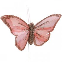 Butterflies with mica, wedding decoration, decorative plugs, feather butterfly yellow, beige, pink, white 9.5×12.5cm 12pcs