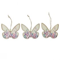 Butterfly wooden decorative hanger linen 11.5x9.5cm 6pcs