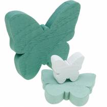 Butterflies to sprinkle green, mint, white wood sprinkle decoration 29pcs