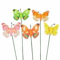 Flower stick butterfly wood assorted 7.5cm 16 pcs