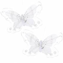 Product Feather butterfly on clip white 10cm 12 p