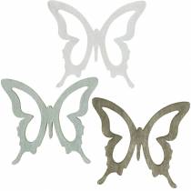 Butterfly to sprinkle 4cm brown, light gray, white Summer sprinkling wood decoration 72pcs