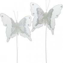 Butterflies with pearls and mica, wedding decorations, feather butterflies on white wire