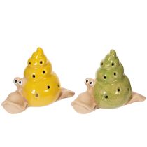 Product Ceramic snail decorative figure with LED as a fun table decoration for home and office, 12cm, 2 pieces