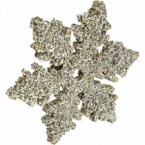 Product Snowflake wood 4cm light gold with mica 72pcs