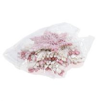 Product Snowflake wood 8-12cm pink/white 12pcs.