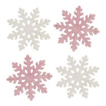 Product Snowflake 4cm pink/white with glitter 72pcs