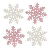 Product Snowflake 4cm pink/white with glitter 72 pcs
