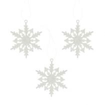 Snowflake to hang 7cm white with glitter 36pcs