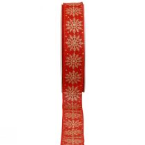 Product Christmas ribbon gift ribbon snowflakes red 25mm 20m