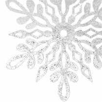 Snowflake to hang 14.5cm transparent, glitter 12pcs