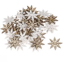 Product Snowflake decoration scatter white natural wood Ø3cm 48 pcs