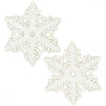 Product Snowflakes wood 4cm white with mica 72pcs