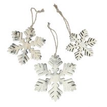 Product Wooden snowflakes white-grey sort. 7-12cm 6pcs
