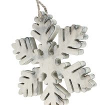 Product Wooden snowflakes white-grey sort. 7-12cm 6pcs