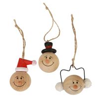 Product Snowman Wood Decoration Hanger Christmas Natural 5cm 12pcs