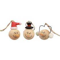 Product Snowman Wood Decoration Hanger Christmas Natural 5cm 12pcs